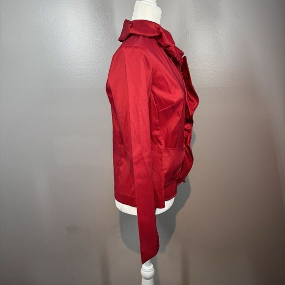 Samuel Dong Fantastical Rich Red Jacket Size Medium Puff Collar Ruffle Belted - Picture 6 of 13